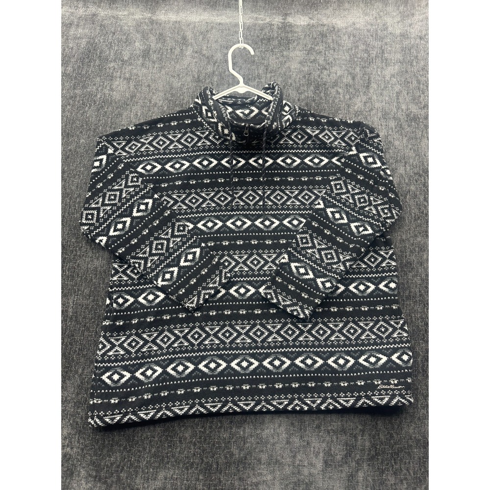 Eddie Bauer Sweater Womens Large Black Aztec Print Fleece Mock Neck Western